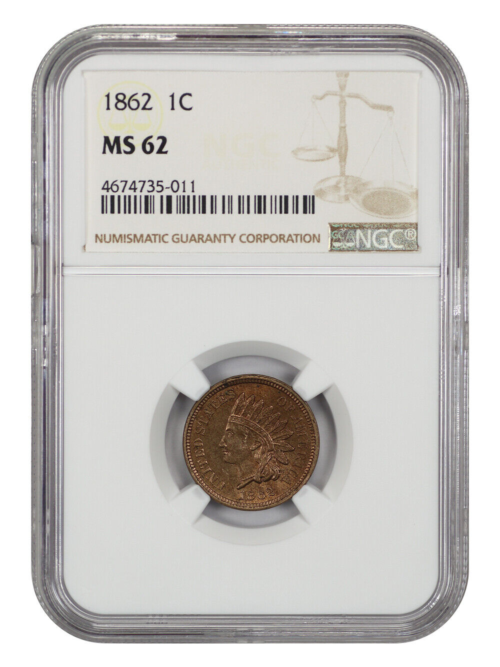 1862 1C NGC MS62