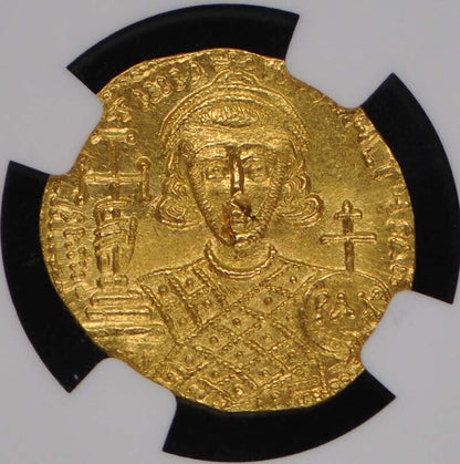 Justinian II, AD 705-711 BYZANTINE EMPIRE AV Solidus NGC MS60 Christ