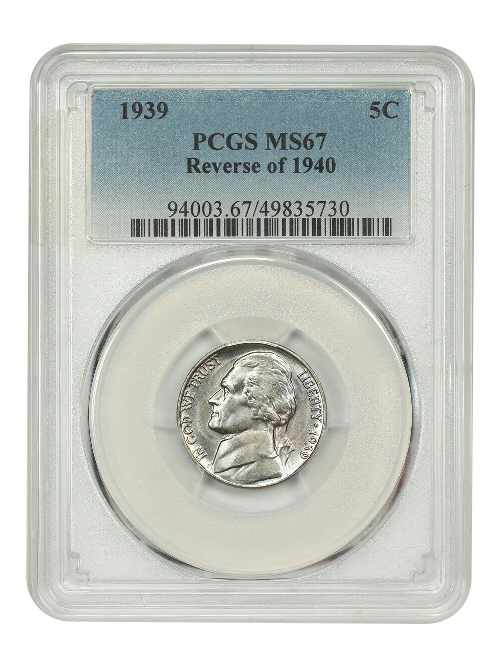 1939 5C PCGS MS67 (Reverse of 1940) - Jefferson Nickel