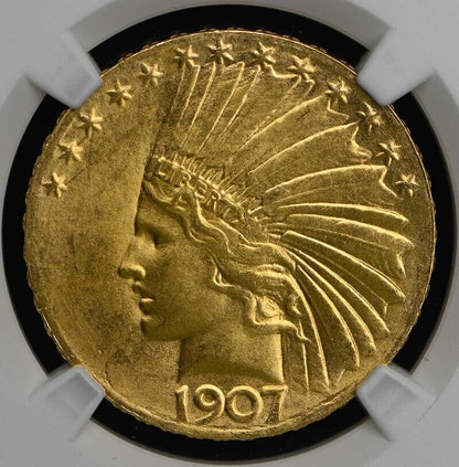 1907 PERIODS Indian WIRE RIM $10 NGC MS65