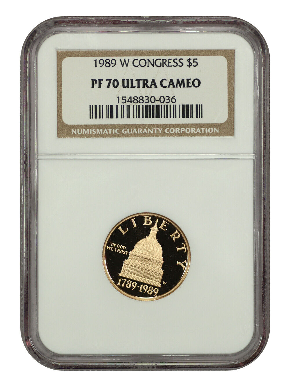 1989-W $5 Congress NGC PR70DCAM - $5 Modern Gold Commemoratives