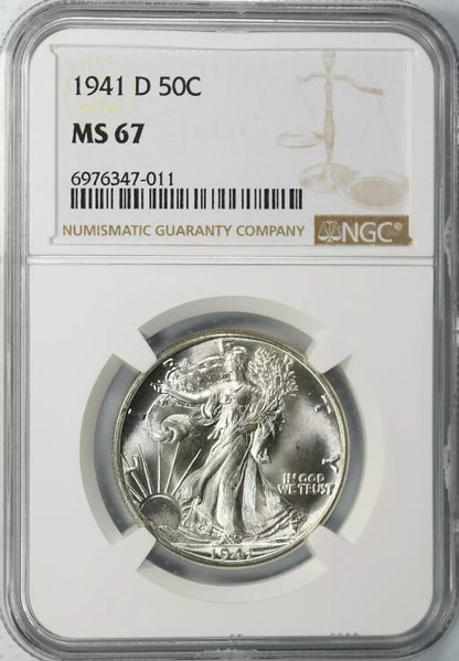 1941 D WALKING LIBERTY HALF DOLLAR 50C NGC CERTIFIED MS 67 MINT STATE UNC (011)