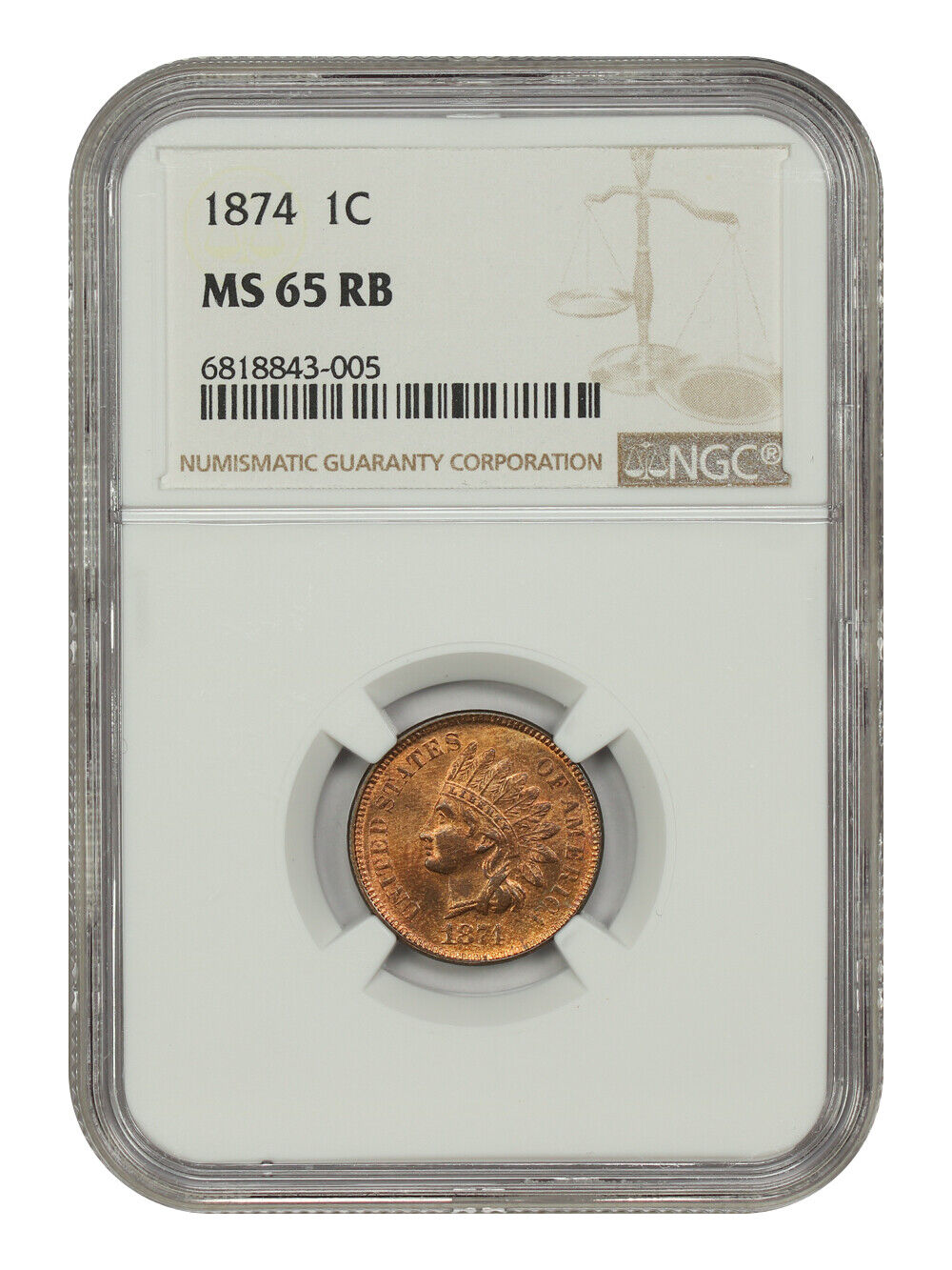 1874 1C NGC MS65RB - Indian Cent