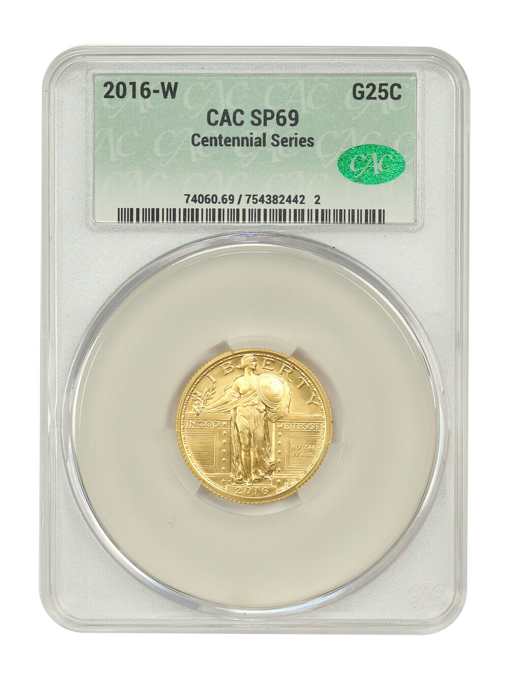 2016-W 25C Gold CACG SP69 (Centennial Series, 100th Anniversary)