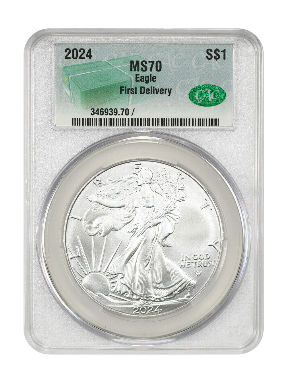 2024 $1 Silver Eagle CACG MS70 First Delivery (Monster Box Label)