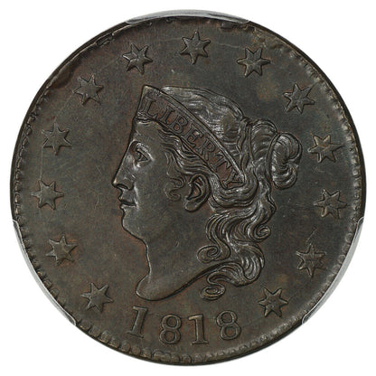 1818 1c PCGS/CAC AU55 (N-10) ex: D.L. Hansen