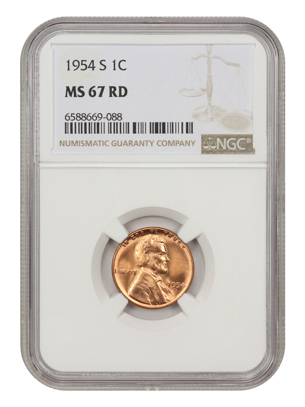 1954-S 1c NGC MS67 RD