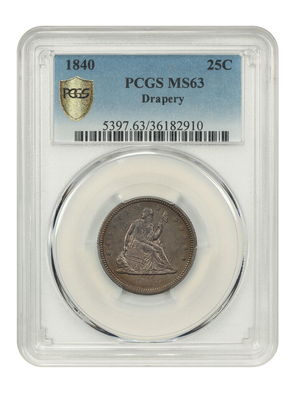 1840 25C PCGS MS63 (Drapery)