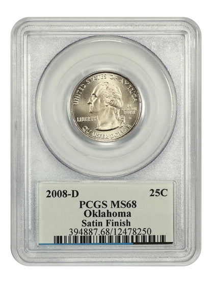 2008-D 25C Oklahoma PCGS SP68 (Satin Finish) - Washington 50 States Quarters