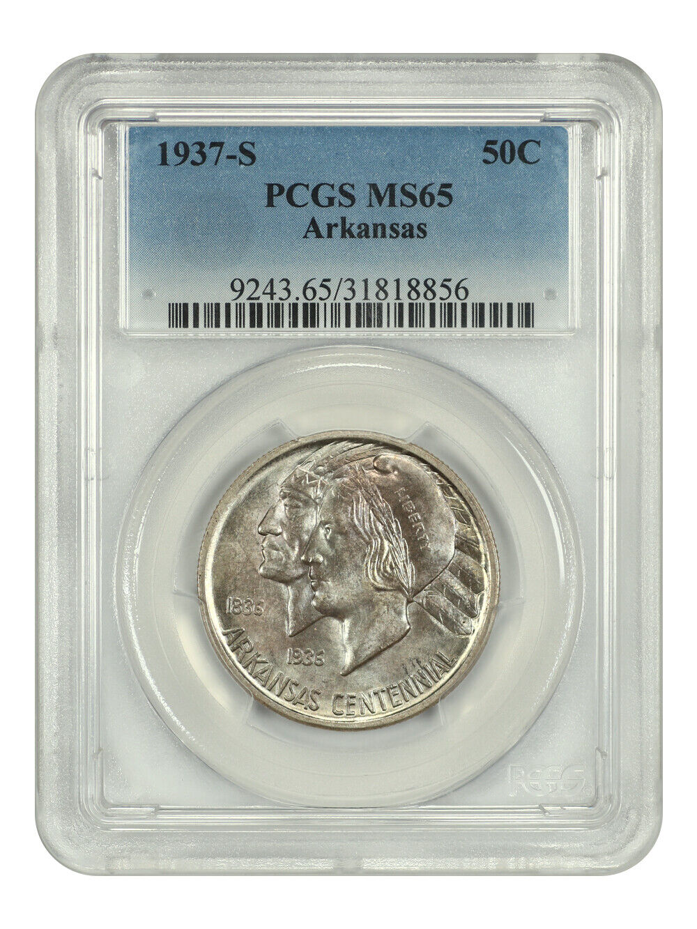 1937-S 50C Arkansas PCGS MS65 - Classic Silver Commemorative - Low Mintage Issue