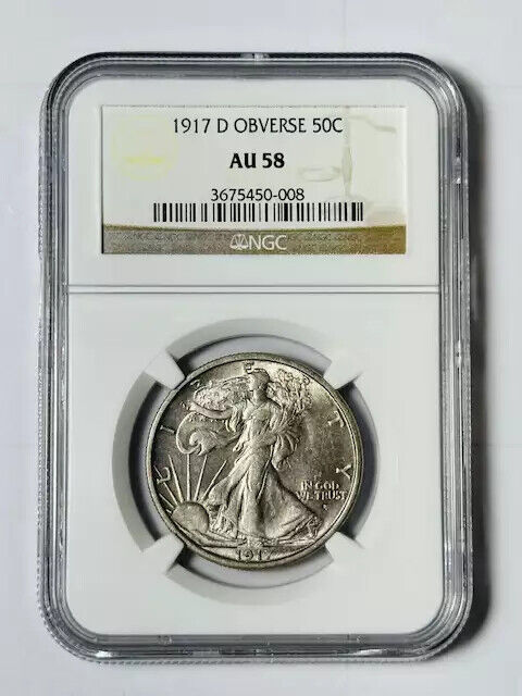 1917 D Obverse Walking Liberty Half Dollar NGC AU-58 D Lots of Luster!