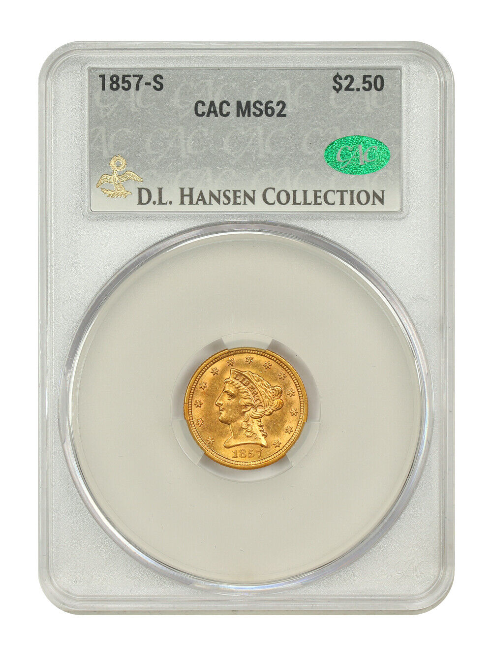 1857-S $2.50 CACG MS62 ex: D.L. Hansen - Liberty Head $2.5