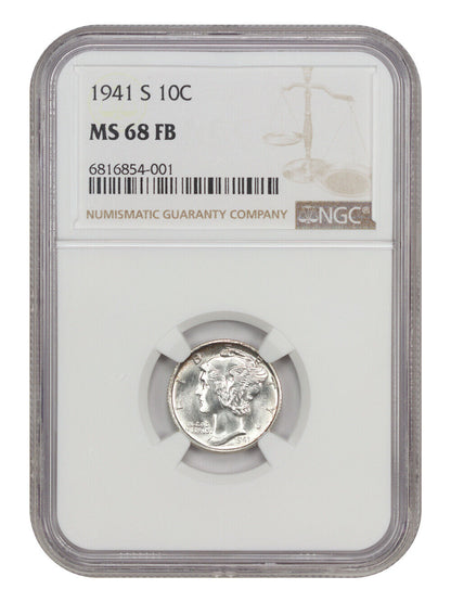 1941-S 10C NGC MS68FB - Mercury Dime