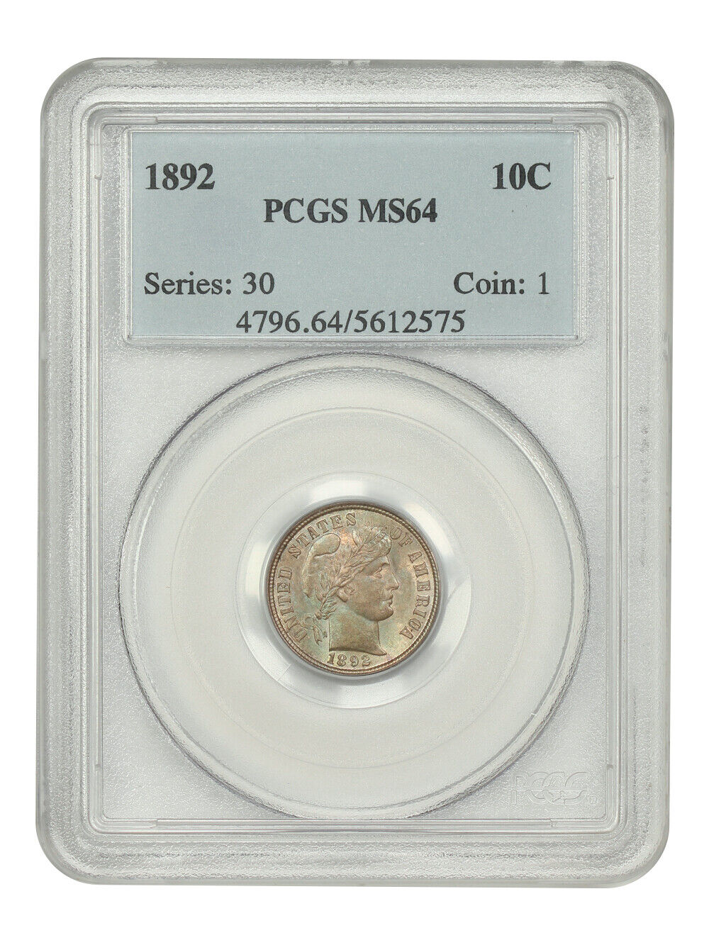 1892 10C PCGS MS64 - Barber Dime