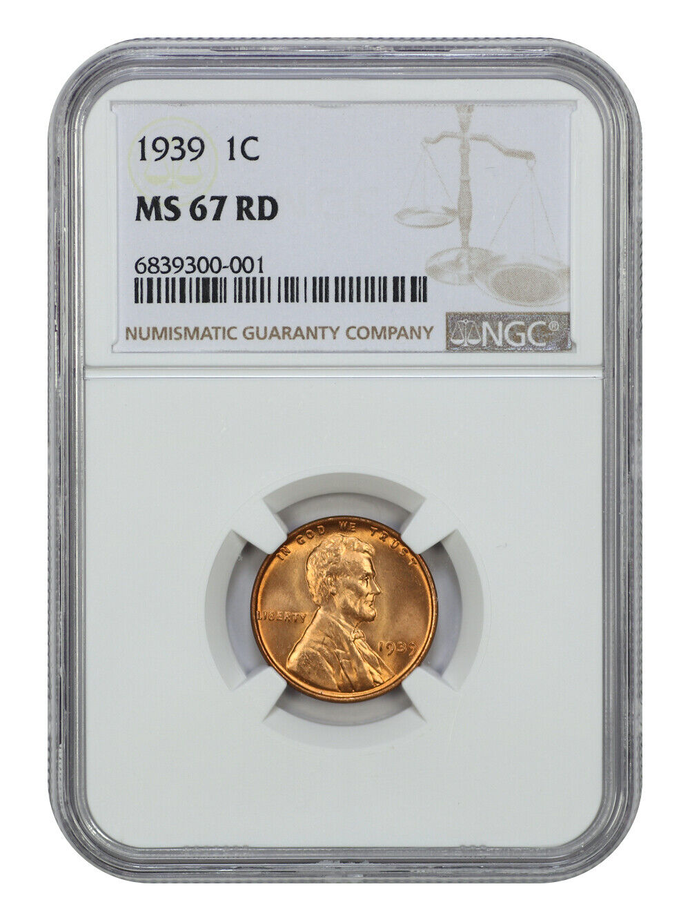 1939 1C NGC MS67RD - Lincoln Cent (Wheat Reverse)