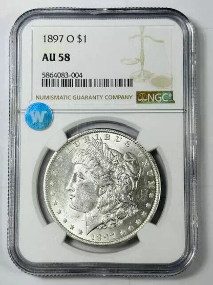 1897 O Morgan Silver Dollar NGC AU-58 Sight White