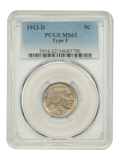 1913-D 5C PCGS MS62 (Type 1) - Buffalo Nickel