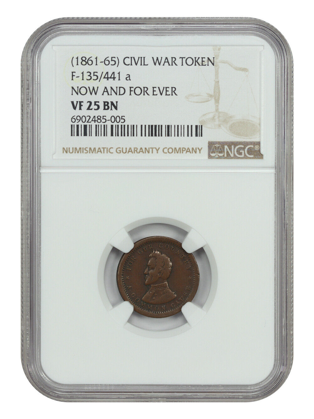 Civil War Token: (1861-65) NOW AND FOR EVER NGC VF25 (F-135/441a)