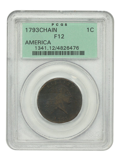 1793 1C Chain PCGS Fine 12 (AMERICA, OGH) - Flowing Hair Large Cent