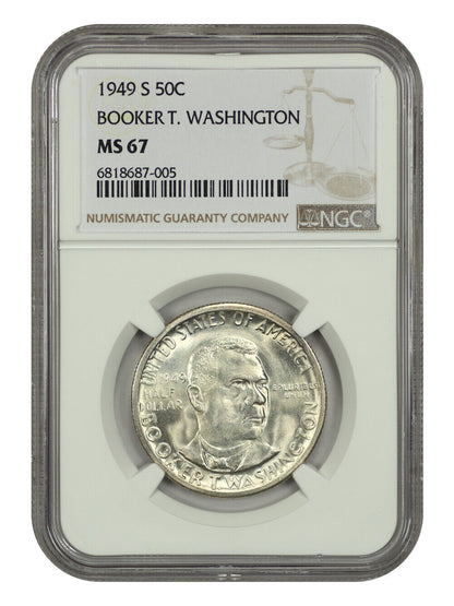 1949-S 50C Booker T. Washington NGC MS67 - Classic Silver Commemorative