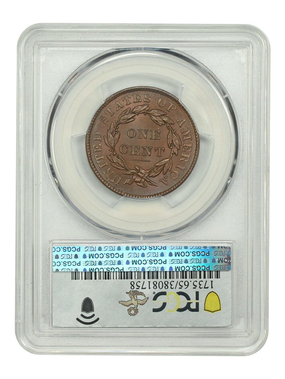 1837 1C PCGS MS65BN (Medium Letters) ex: D.L. Hansen