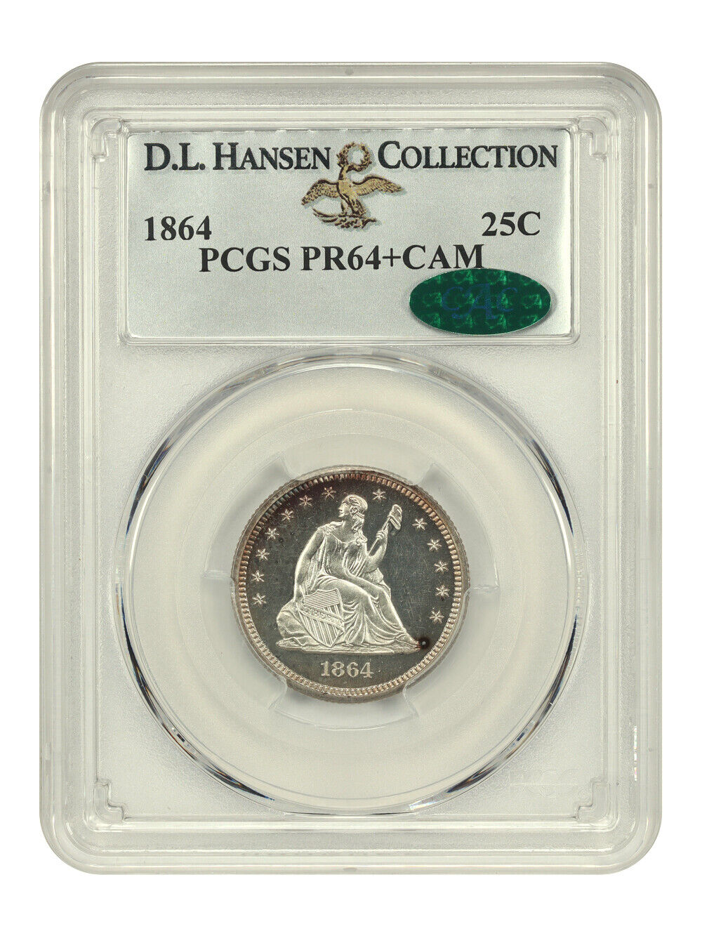 1864 25C PCGS/CAC PR64+CAM ex: D.L. Hansen