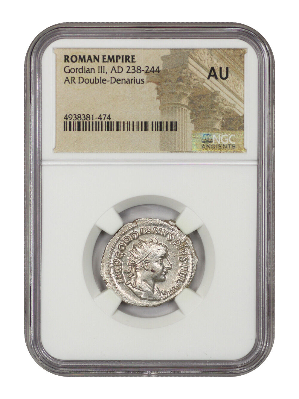 Ancient Roman: Gordian III (AD 238-244) AR Double-Denarius NGC AU