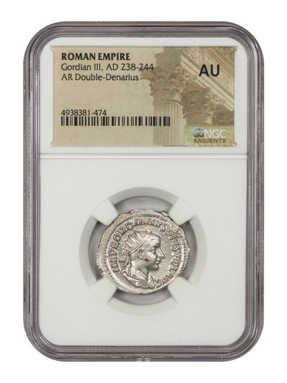 Ancient Roman: Gordian III (AD 238-244) AR Double-Denarius NGC AU