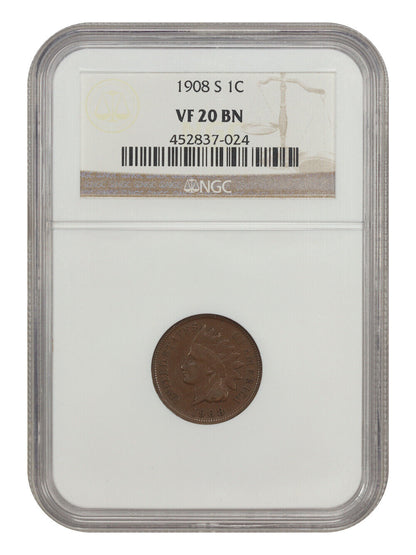 1908-S 1C NGC VF20 - Indian Cent