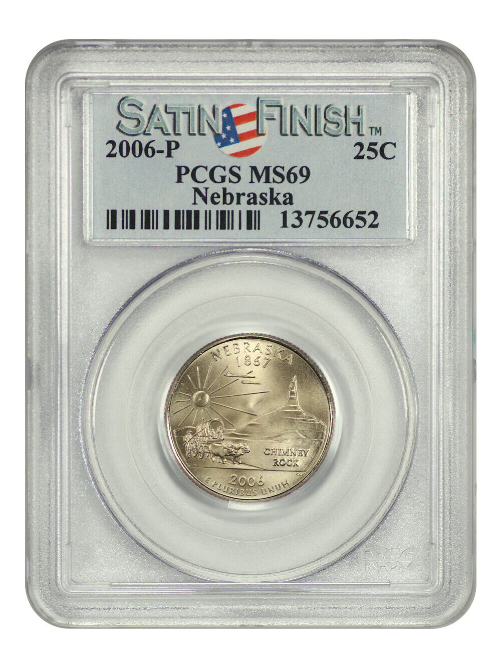 2006-P 25C Nebraska PCGS SP69 (Satin Finish) - Washington 50 States Quarters