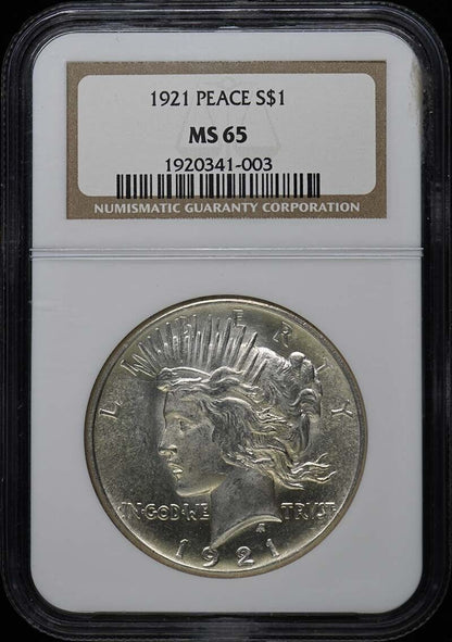 1921 Peace Dollar HIGH RELIEF S$1 NGC MS65