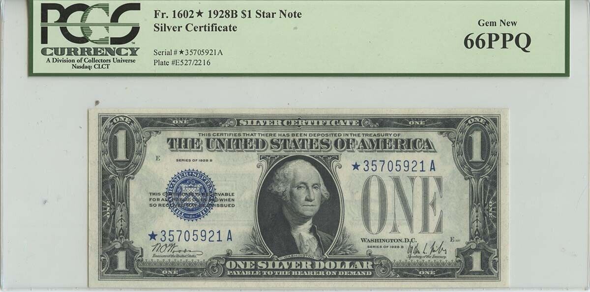 1928B $1 Silver Certificate Star Note FR# 1602* PCGS 66 PPQ Gem New