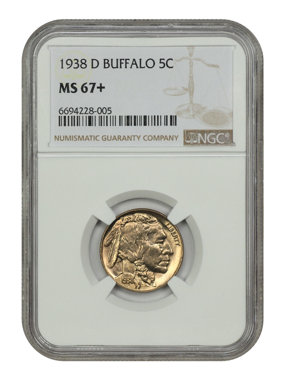 1938-D 5C Buffalo NGC MS67+ - Buffalo Nickel