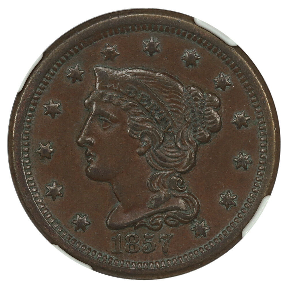 1857 1C NGC AU58 (Small Date) - Braided Hair Cent