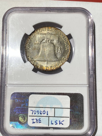 1957 D Franklin Half NGC MS-65 Rainbow Toning