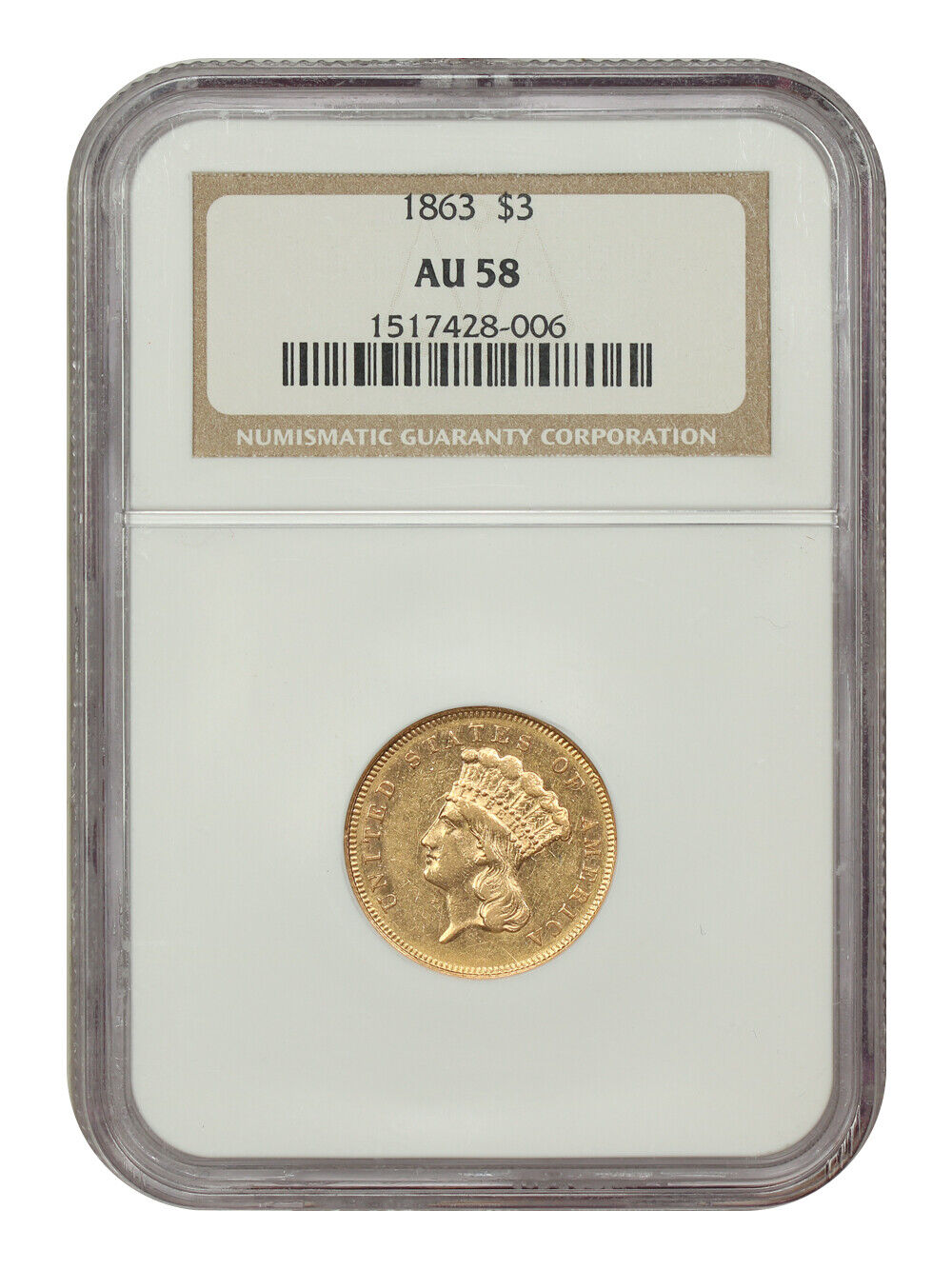 1863 $3 NGC AU58 - Three Dollar