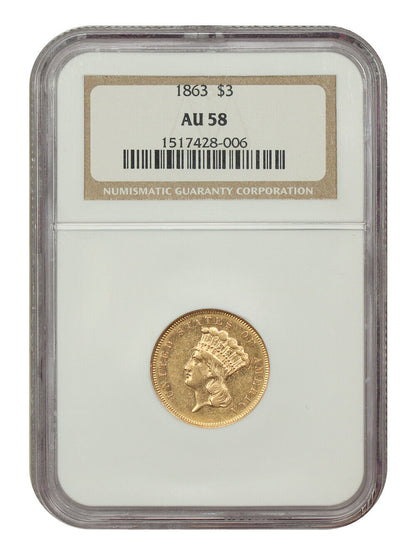 1863 $3 NGC AU58 - Three Dollar