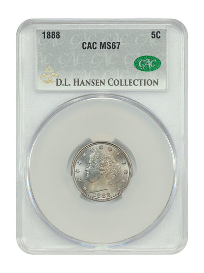 1888 5C CACG MS67 ex: D.L. Hansen - Liberty Nickel