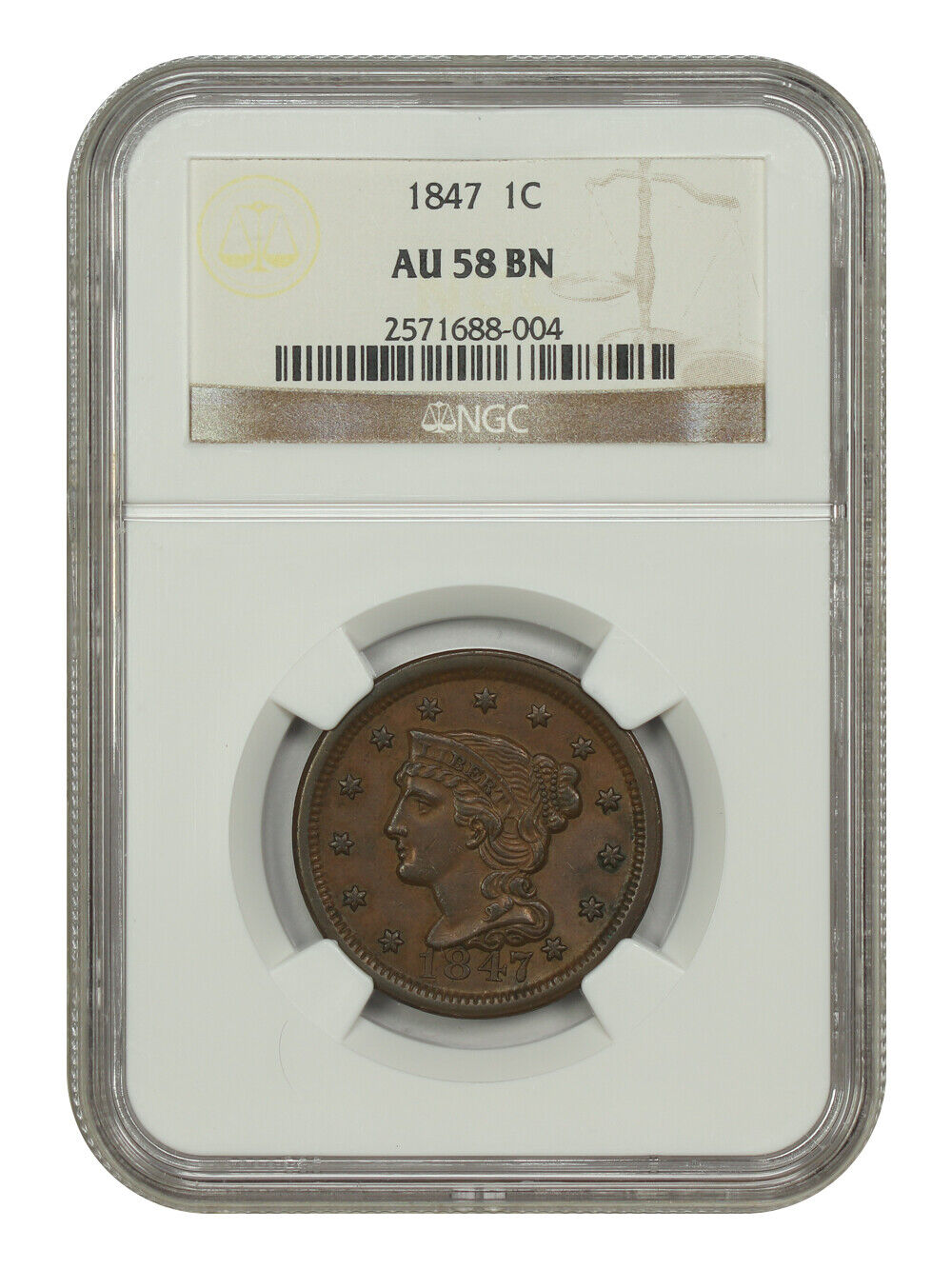 1847 1C NGC AU58 - Braided Hair Cent