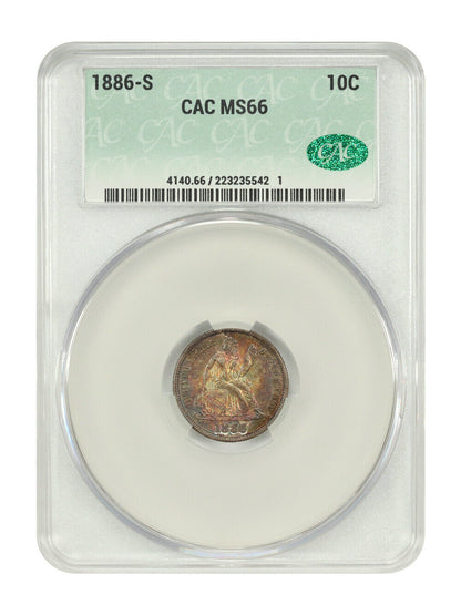 1886-S 10C CACG MS66 - Liberty Seated Dime - Gorgeous Toning!