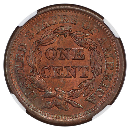 1856 1C NGC MS65RB (Slanted 5) - Braided Hair Cent - Plenty of Red