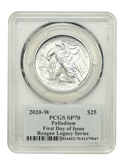 2020-W $25 Palladium First Day of Issue Michael Reagan PCGS SP70