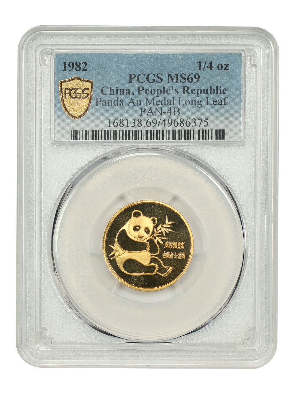 China: 1982 1/4oz Gold Panda PCGS MS69 (Long Leaf, PAN-4B) - Other