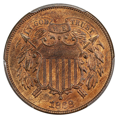 1868 2C CACG MS66RB ex: D.L. Hansen - Two Cent