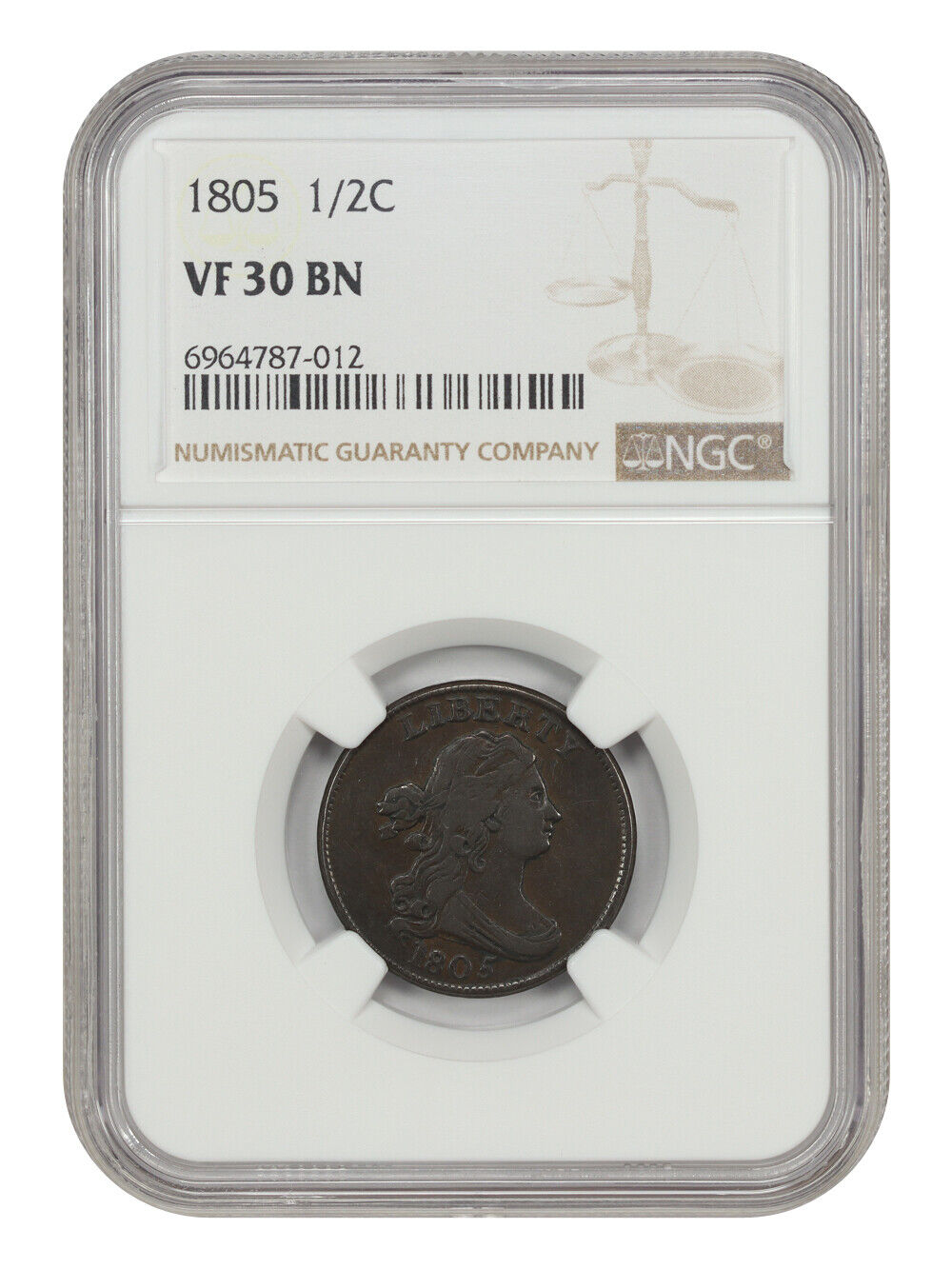 1805 1/2C NGC VF30 (Large 5, With Stems) - Draped Bust Half Cent - Better Date