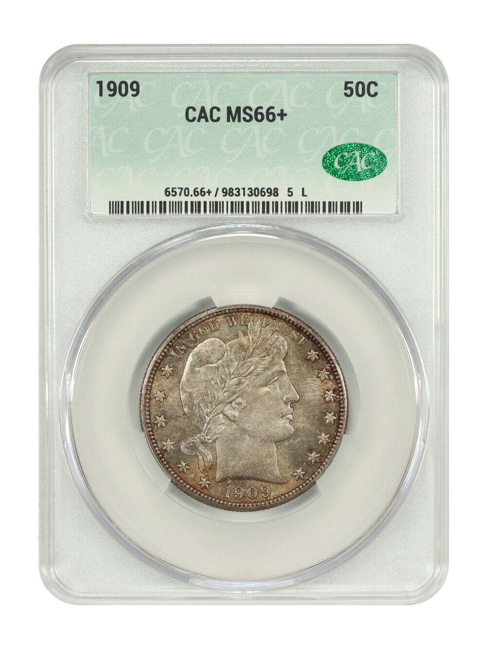 1909 50C CACG MS66+ - Barber Half Dollar - Fantastic Original