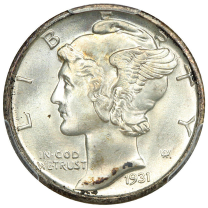 1931-D 10C PCGS/CAC MS67+FB - Mercury Dime