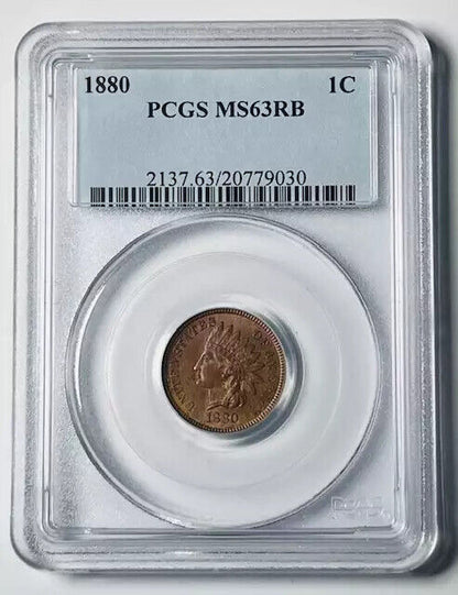 1880 P Small Cents Indian Head Penny PCGS MS-63 RB