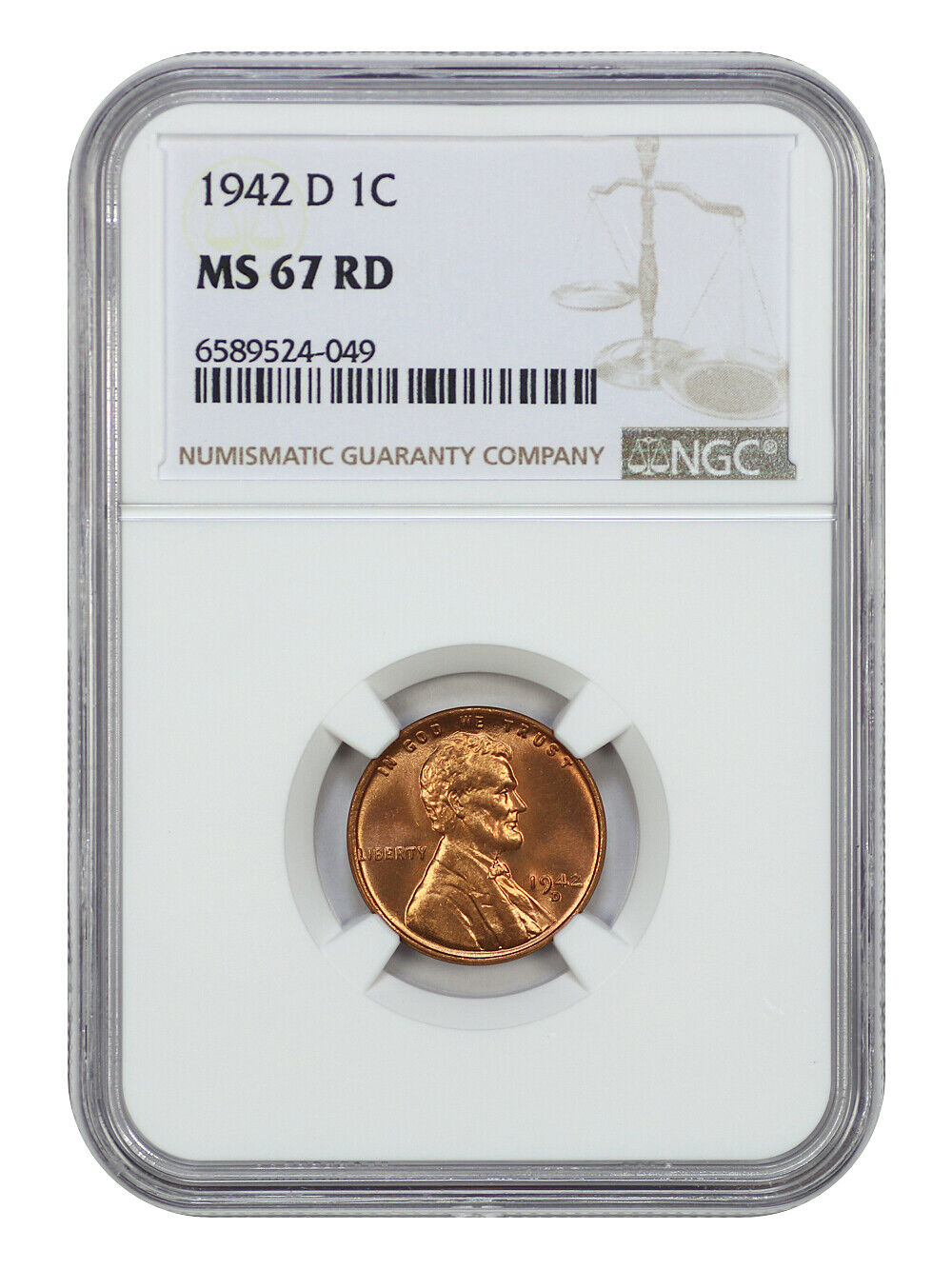 1942-D 1C NGC MS67RD - Lincoln Cent (Wheat Reverse)