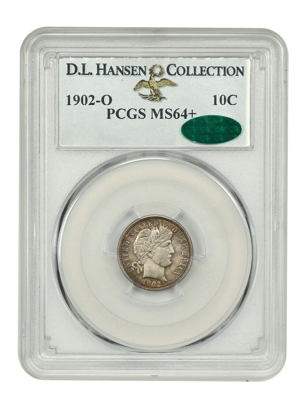 1902-O 10C PCGS/CAC MS64+ ex: D.L. Hansen - Barber Dime